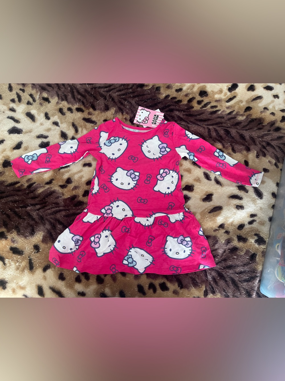 Hello Kitty Hot Pink Long Sleeve Skater Dress with White Character Print